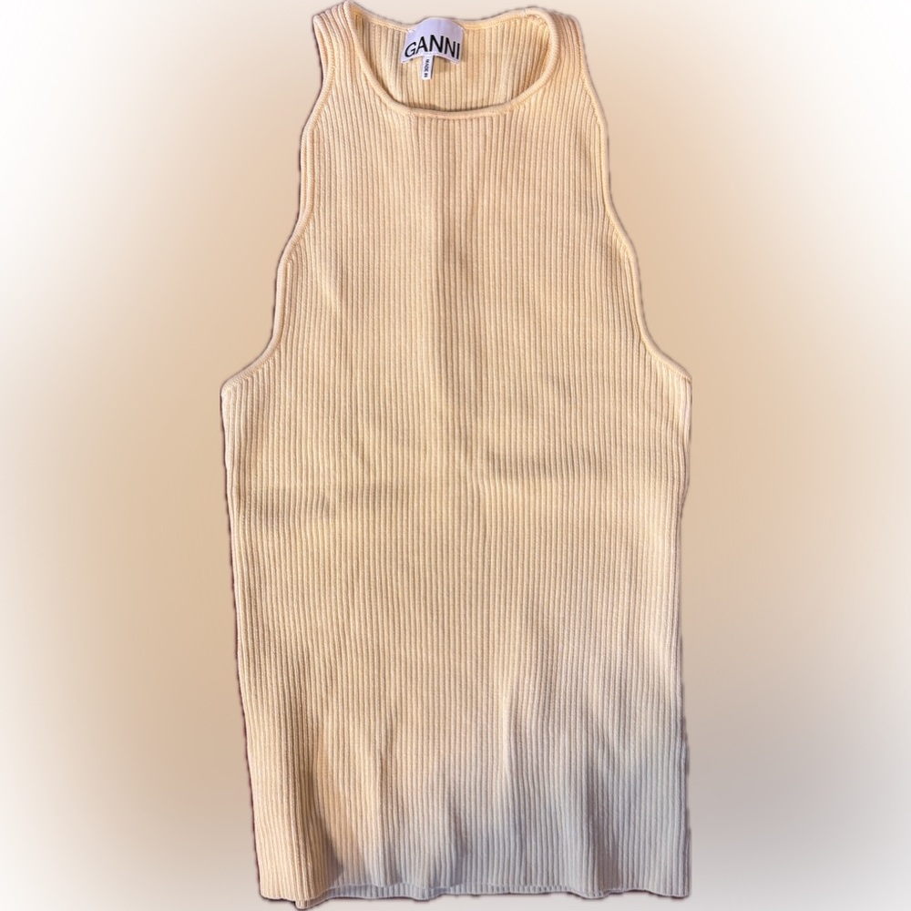 Ganni Yellow Ribbed Knit tank top